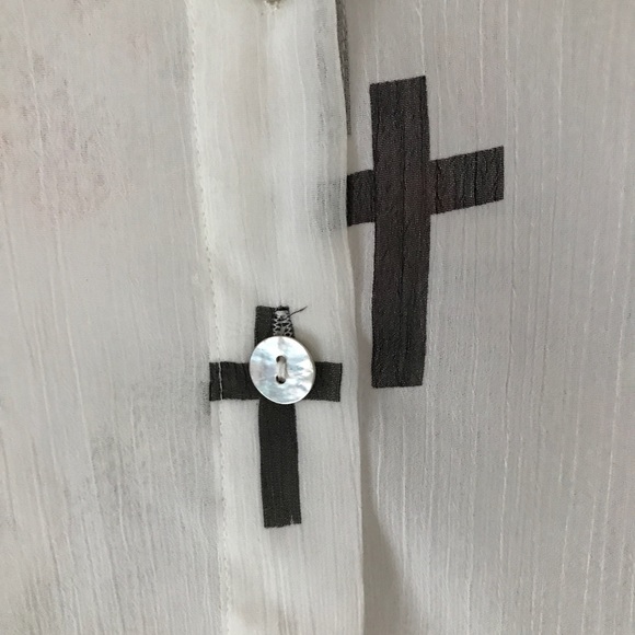 About a Girl white sheer button-up with crosses XS - Picture 4 of 6